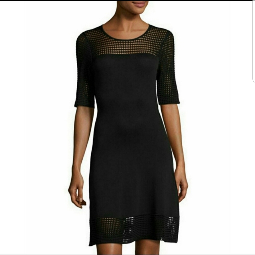 Nanette Lepore Knit Mesh Black Shortsleeve Above The Knee Dress Size Large